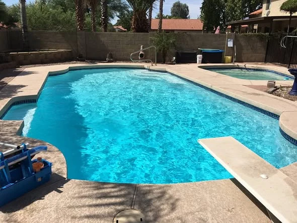 Blue residential swimming pool